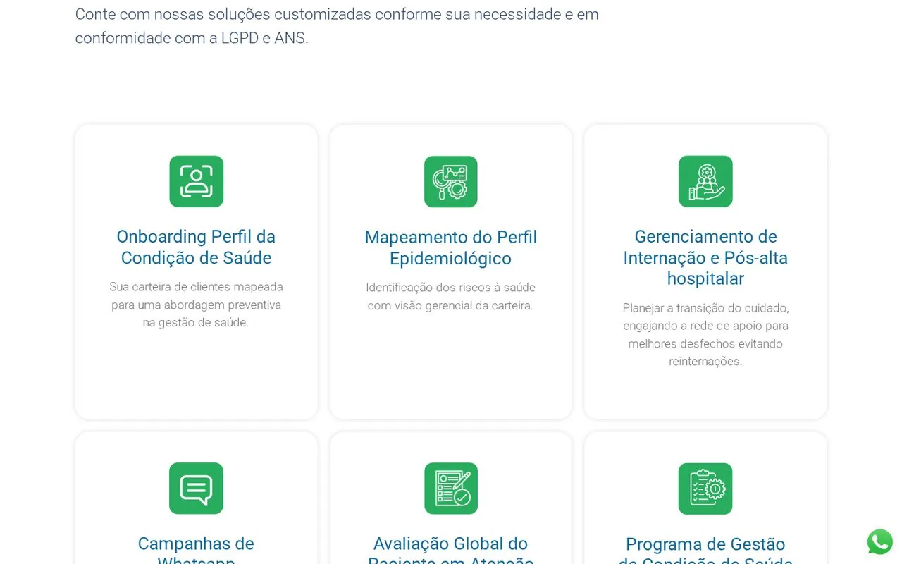 Grade de serviços de gestão de saúde populacional da Happy Saúde